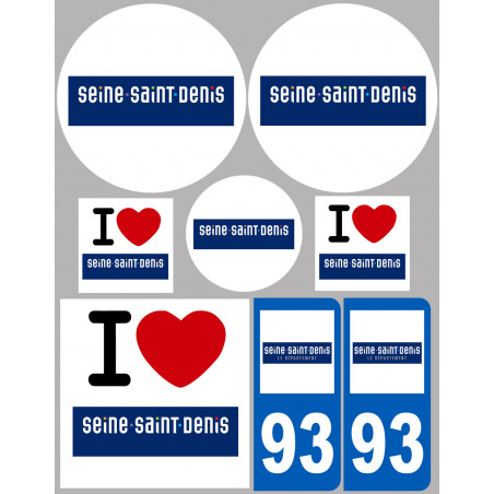 Département 93 la Seine-Saint-Denis (8 autocollants variés) - Autocollant(sticker)