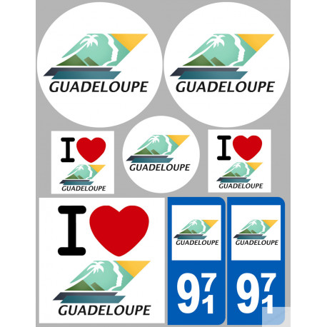 Département 971 la Guadeloupe (8 autocollants variés) - Autocollant(sticker)