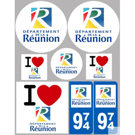 Département 974 la Réunion (8 autocollants variés) - Autocollant(sticker)