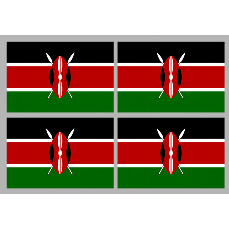 Drapeau Kenya (4 fois 9.5x6.3cm) - Autocollant(sticker)