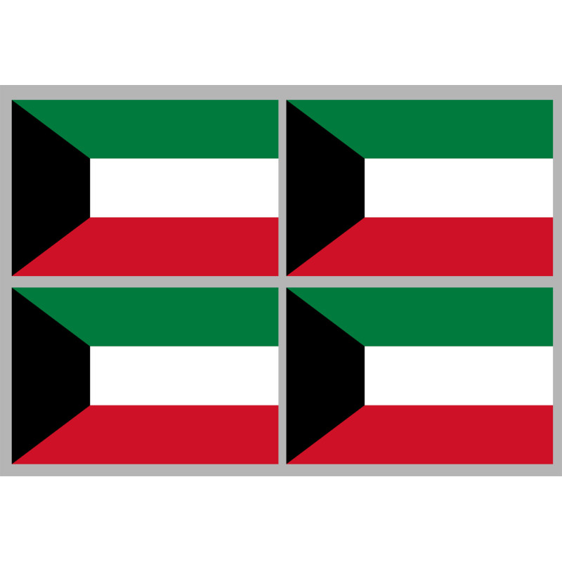 Drapeau Koweït (4 fois 9.5x6.3cm) - Sticker/autocollant