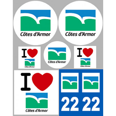 Département 22 Côtes-d'Armor (8 autocollants variés) - Autocollant(sticker)