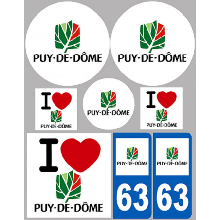 Département 63 le Puy-de-Dôme (8 autocollants variés) - Autocollant(sticker)