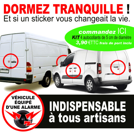véhicule sous alarme 4 stickers de 5cm - Sticker/autocollant