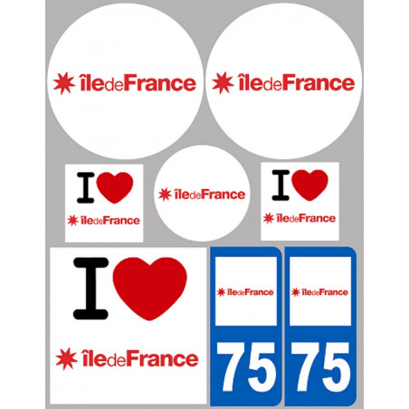 Département 75 l'île de France (8 autocollants variés) - Autocollant(sticker)