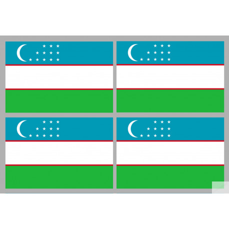 Drapeau Ouzbékistan (4 fois 9.5x6.3cm) - Autocollant(sticker)