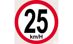 Disque de vitesse 25Km/H bord rouge - 10cm - Autocollant(sticker)