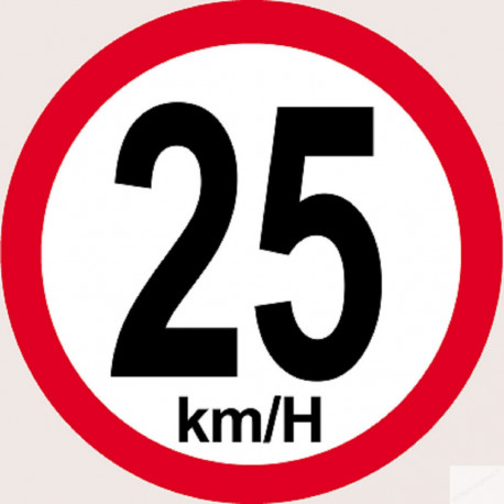 Disque de vitesse 25Km/H bord rouge - 10cm - Autocollant(sticker)