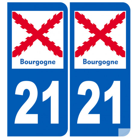 immatriculation 21 de la Bourgogne (2 fois 10,2x4,6cm) - Autocollant(sticker)