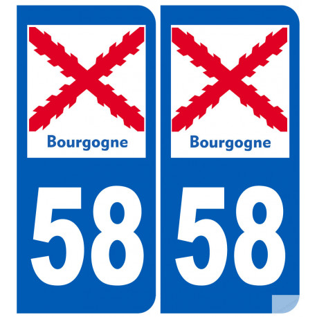 immatriculation 58 de la Bourgogne (2 fois 10,2x4,6cm) - Autocollant(sticker)