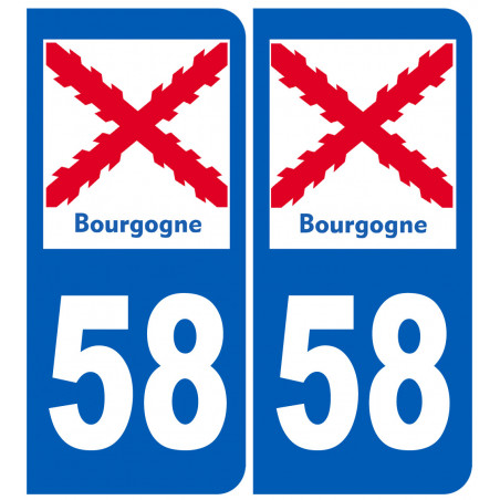 immatriculation 58 de la Bourgogne (2 fois 10,2x4,6cm) - Autocollant(sticker)