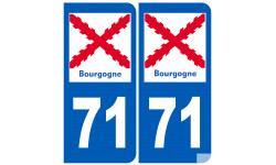 immatriculation 71 de la Bourgogne (2 fois 10,2x4,6cm) - Autocollant(sticker)