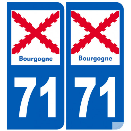 immatriculation 71 de la Bourgogne (2 fois 10,2x4,6cm) - Autocollant(sticker)