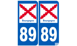 immatriculation 89 de la Bourgogne (2 fois 10,2x4,6cm) - Autocollant(sticker)