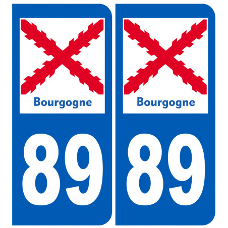 immatriculation 89 de la Bourgogne (2 fois 10,2x4,6cm) - Autocollant(sticker)