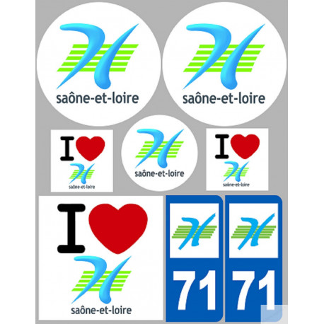 Département 71 la Saône et Loire (8 autocollants variés) - Autocollant(sticker)
