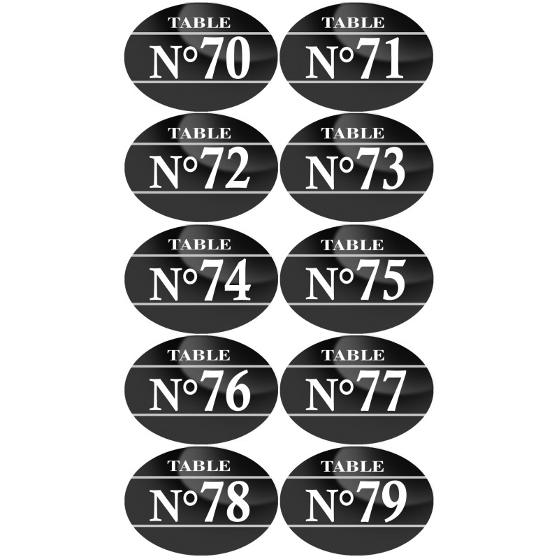 Numéros table de restaurant de 70 à 79 (10 fois 5x3.5cm) - Sticker/a