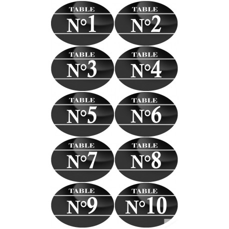 Numéros table effet galet 1 à 10 (10 fois env.6/7cm de diamètre) - Autocollant(sticker)