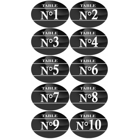 Numéros table effet galet 1 à 10 (10 fois env.6/7cm de diamètre) - Autocollant(sticker)