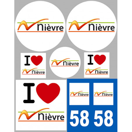 Département 58 la Nièvre (8 autocollants variés) - Autocollant(sticker)