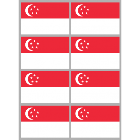 Drapeau Singapour (8 stickers - 9.5 x 6.3 cm) - Autocollant(sticker)