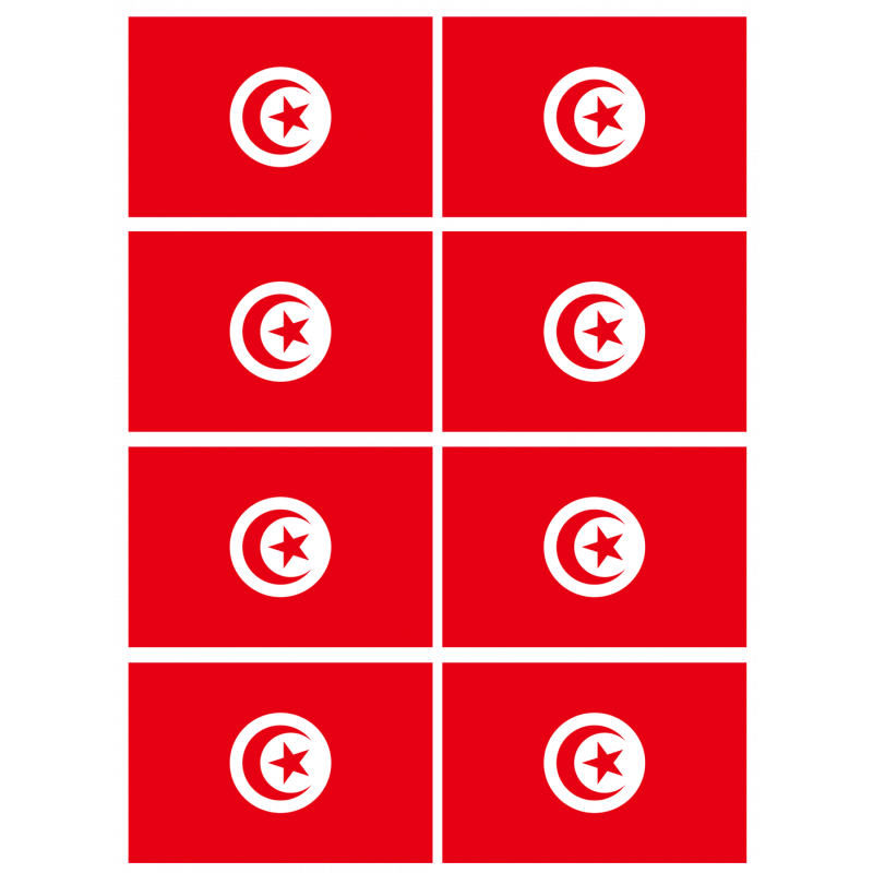 Drapeau Tunisie (8 stickers - 9.5 x 6.3 cm) - Autocollant(sticker)