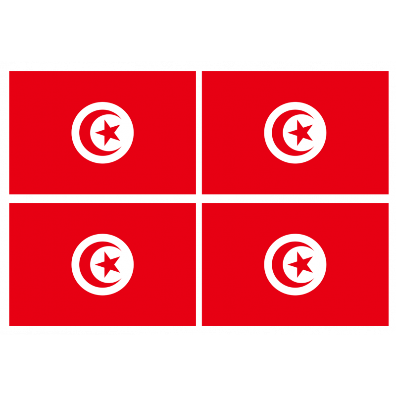 Drapeau Tunisie (4 stickers - 9.5 x 6.3 cm) - Autocollant(sticker)