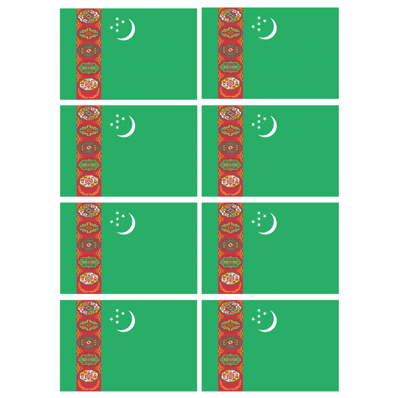 Drapeau Turkménistan (8 stickers - 9.5 x 6.3 cm) - Autocollant(sticker)