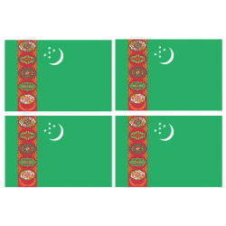 Drapeau Turkménistan (4 stickers - 9.5 x 6.3 cm) - Autocollant(sticker)