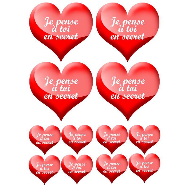 Je pense à toi en secret (4 stickers de 10cm et 8 de 5cm) - Sticker/a