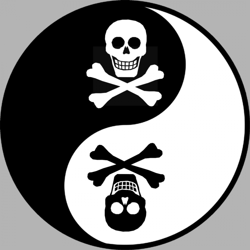 YIN YANG tête de mort (20x20cm) - Autocollant(sticker)