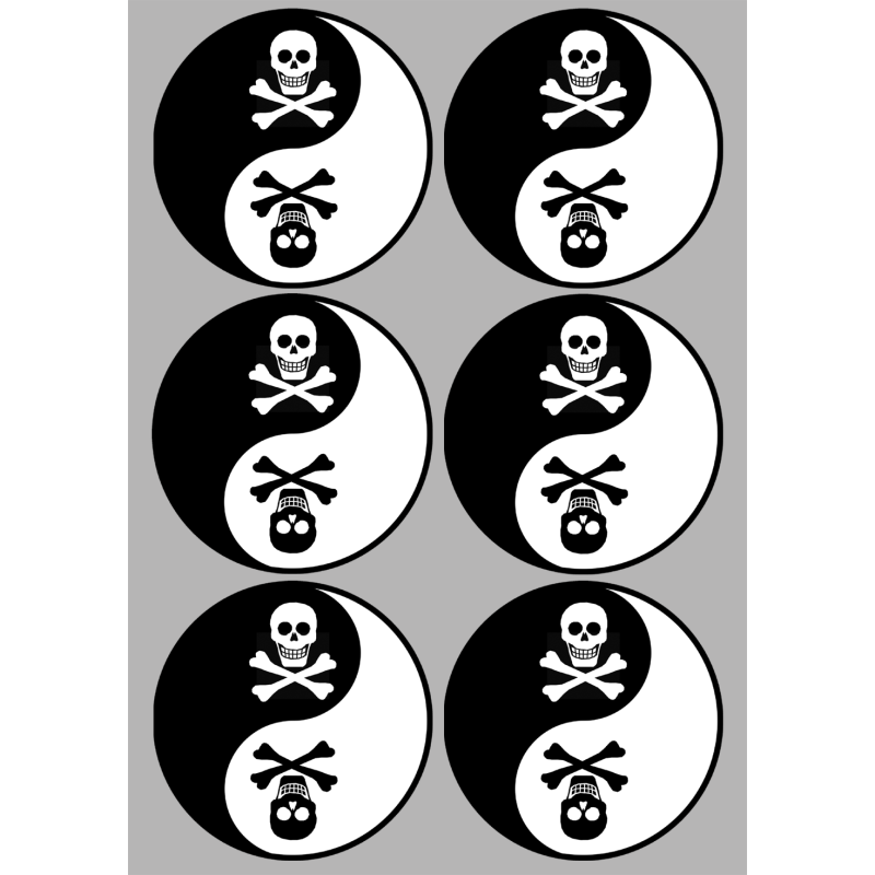 YIN YANG tête de mort (6 fois 10cm) - Sticker/autocollant