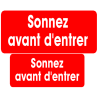 Série sonnez avant d'entrer rouge (9x4cm et 7x3cm) -Sticker / autocol