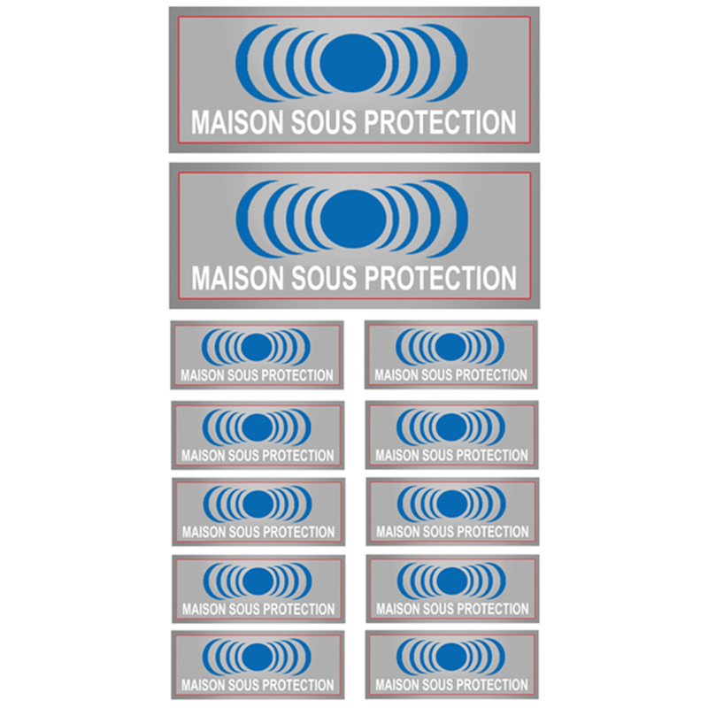 Maison sous protection (2 fois 15x6cm & 10 fois 7x2.5cm) - Autocollant(sticker)