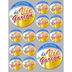 Autocollant (sticker):  Enterrement de vie de garçon 1 (2 fois 9cm et 12 fois 5cm)