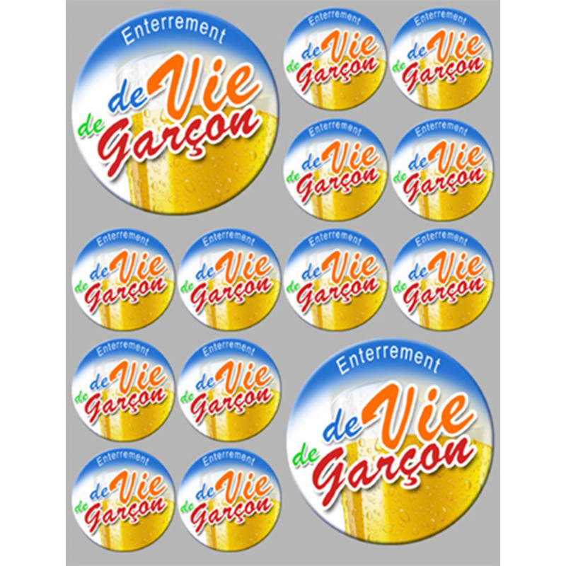 Autocollant (sticker):  Enterrement de vie de garçon 1 (2 fois 9cm et 12 fois 5cm)