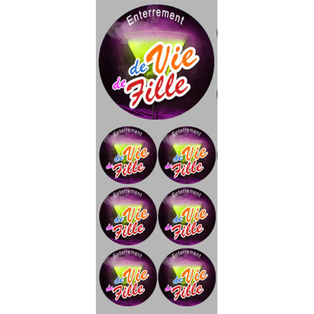 Autocollant (sticker):  Enterrement de vie de fille 2 (1 fois 9cm & 6 fois 5cm)