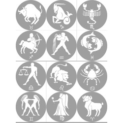 famille signes du zodiaque gris - 12 stickers de 7cm - Autocollant(sticker)