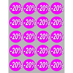 solde 20% rond - 20 stickers de 5cm - Autocollant(sticker)