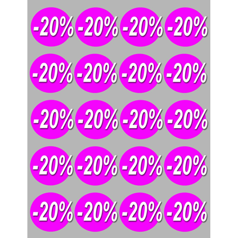 solde 20% rond - 20 stickers de 5cm - Autocollant(sticker)