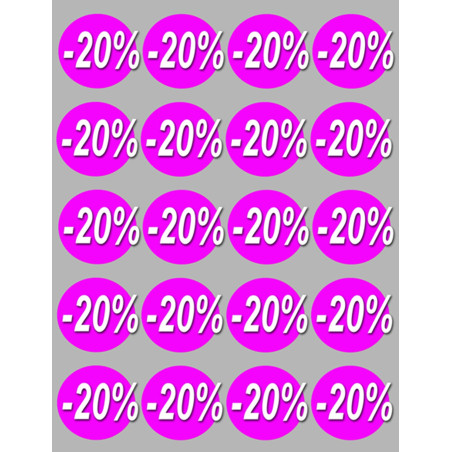 solde 20% rond - 20 stickers de 5cm - Autocollant(sticker)