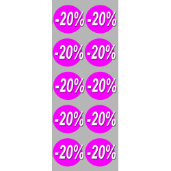 solde 20% rond - 10 stickers de 5cm - Sticker/autocollant