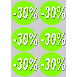 solde 30% rond - 6 stickers de 10cm - Autocollant(sticker)