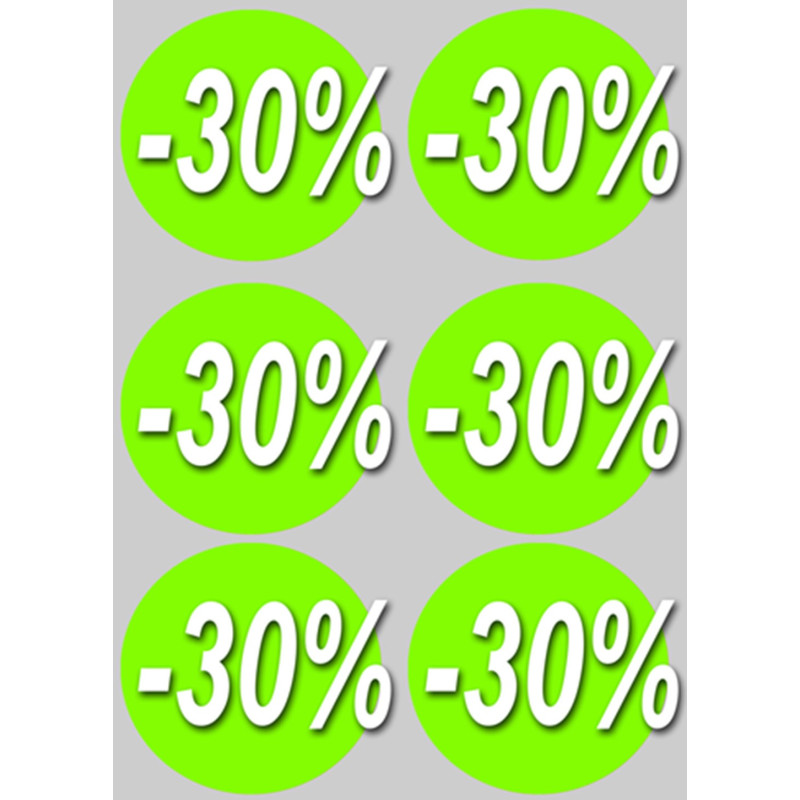 Soldes remise 30% rond (6 fois 10cm) - Autocollant(sticker)