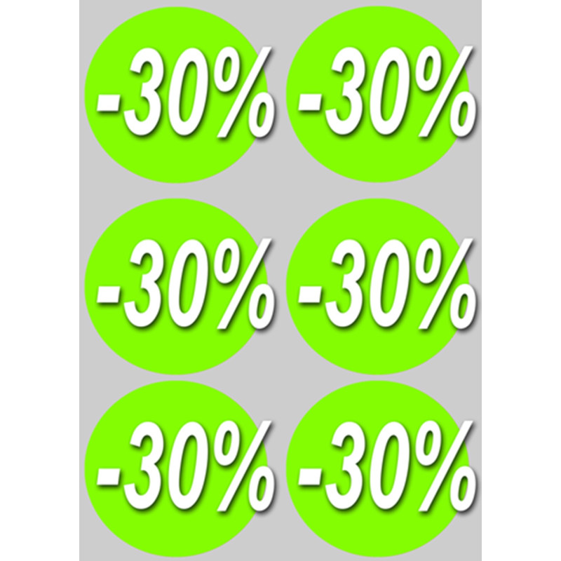 solde 30% rond - 6 stickers de 10cm - Autocollant(sticker)