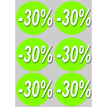 Soldes remise 30% rond (6 fois 10cm) - Autocollant(sticker)