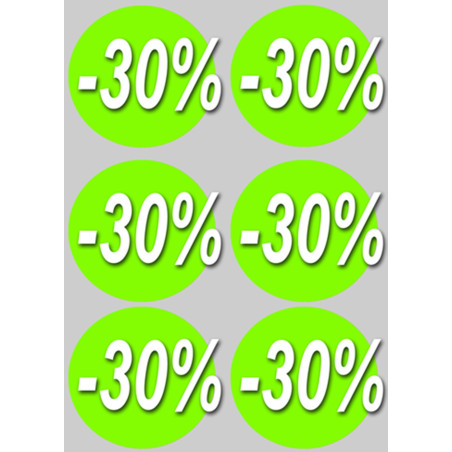 solde 30% rond - 6 stickers de 10cm - Autocollant(sticker)