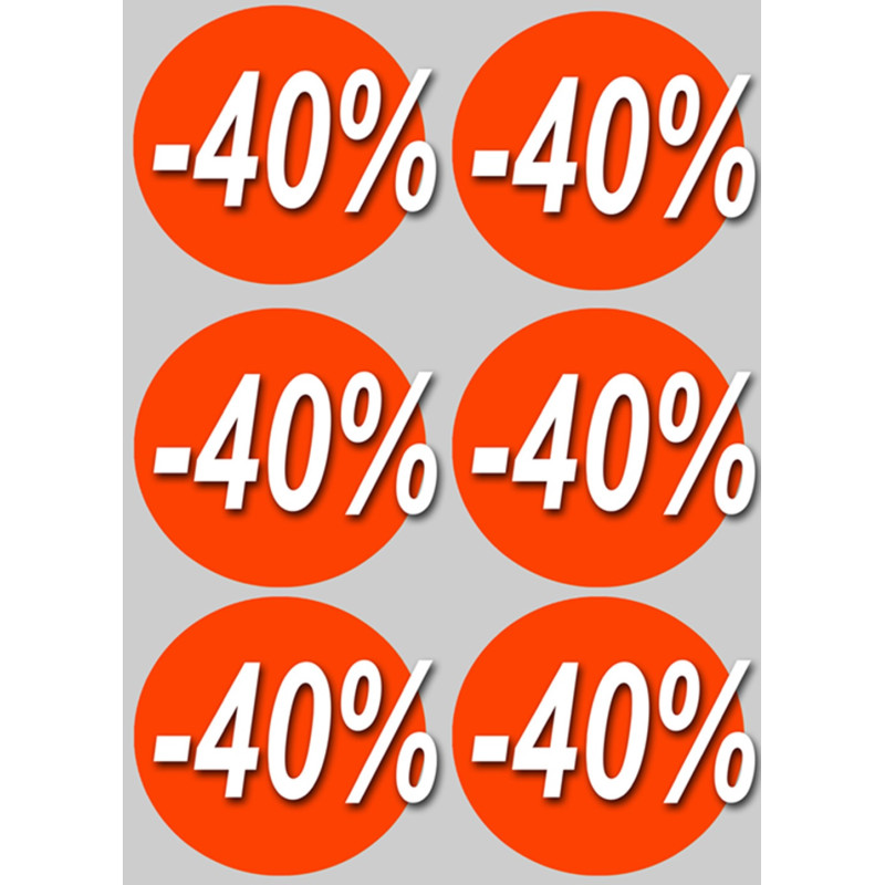 Solde Rond 40% (6stickers de 10cm) - Autocollant(sticker)