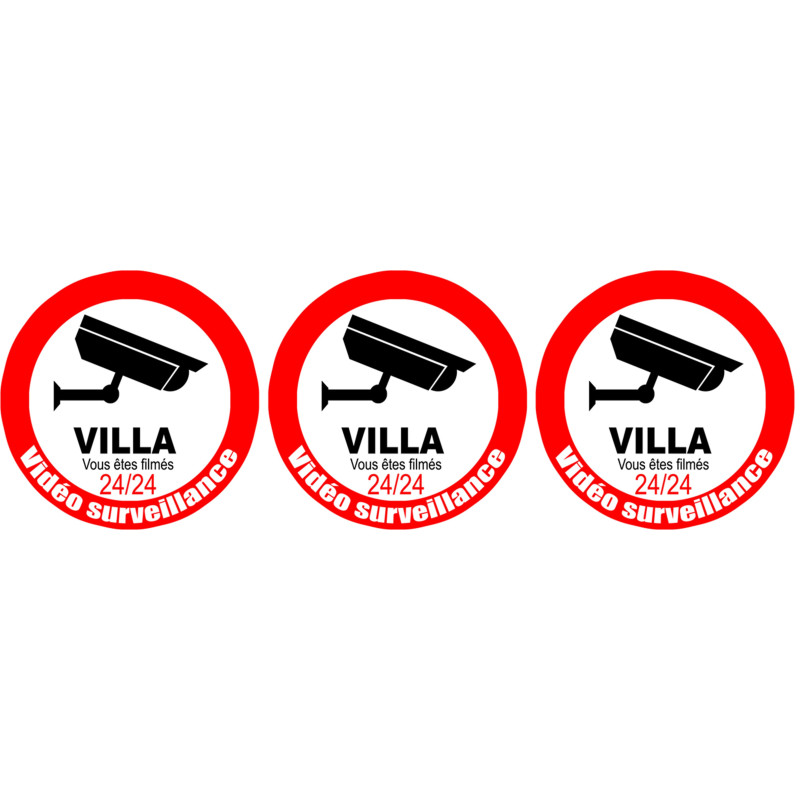 vidéo sécurité Villa - 3fois 5cm - Sticker/autocollant