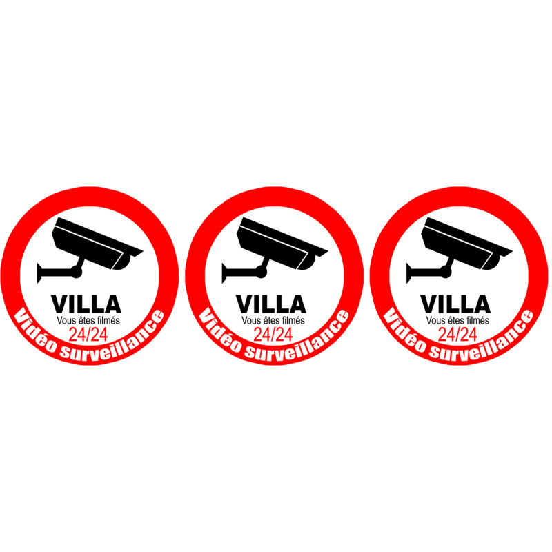 vidéo sécurité Villa - 3fois 5cm - Autocollant(sticker) vidéo sécurité Villa - 3fois 5cm - Autocollant(sticker)
